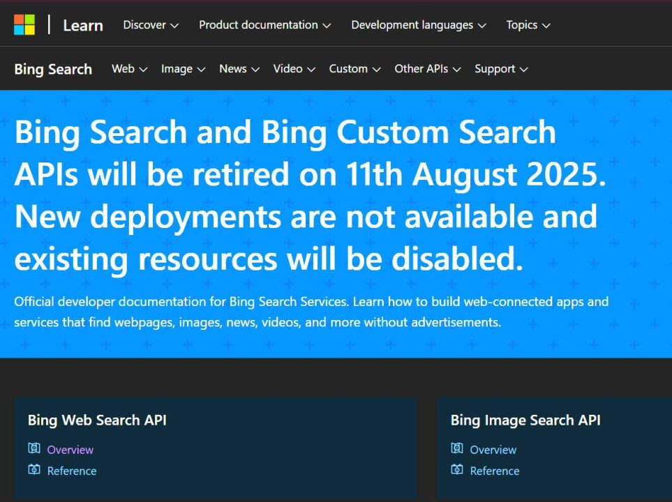 Microsoft To Retire Bing Search API In August 2025, Urges Developers To ...